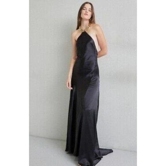 STAUD Dresses & Skirts - STAUD Sz XS Black Francoise Halter Neck Chain Necklace Gown Maxi Dress NWT
